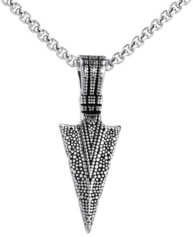 Wikinger Pfeilspitze Anhänger Halskette Für Männer Frauen - Handgefertigte Edelstahl Vintage Speerspitze Amulett Halskette - Nordisches Mittelalter Pullover Schlüsselbein Kette Schmuck(Silver)