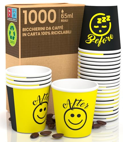 Eurocali 1000 Bicchierini in Carta da caffè 65ml DownupCUP Yellow - Bicchieri Ecologici Biodegradabili Monouso Piccoli Asporto Bevande Calde