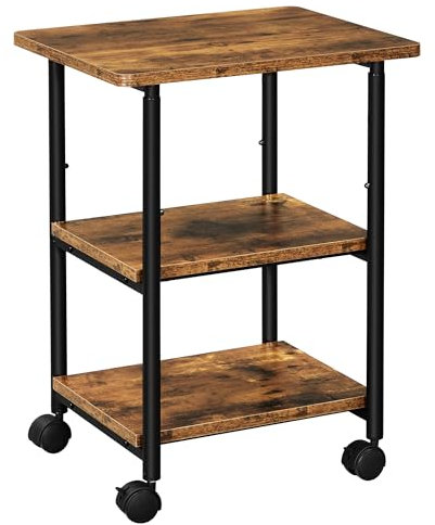 VASAGLE Druckertisch mit Rollen, 3-stufiger Druckerständer, verstellbare Tischplatte, belastbar, Aufbewahrungsregal, industriell, für Büro Arbeitszimmer, vintagebraun-schwarz OPS003B01V1