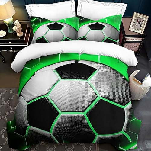PORJDN Set di biancheria da letto da calcio per bambini, federa 80 x 80 cm, set di biancheria da letto per ragazzi e ragazze, effetto 3D, copripiumino in microfibra (stile E, 200 x 200 cm)