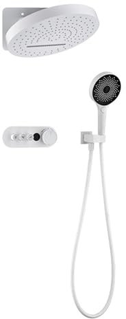XJTNLB Columna Ducha Termostatica Negro Sistema de Ducha Empotrado Cascada Ducha Lluvia Alcachofa de Ducha 3 Modos,Blanco
