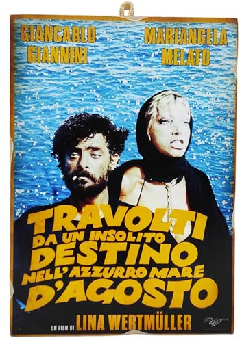 KUSTOM ART Quadro da Parete Serie Locandine Film Celebri Travolti da un Insolito Destino con G. Giannini e M. Melato di Wertmuller Stampa su Legno 25x18 cm.