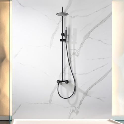 IMEX Duschsäule, Schwarz, Einhebelmischer mit Wasserhahn, Duschset mit Duschkopf und Handbrause, Einhebelmischer mit Regeneffekt, Duschwanne aus Messing und Edelstahl S.304, Serie Olimpo