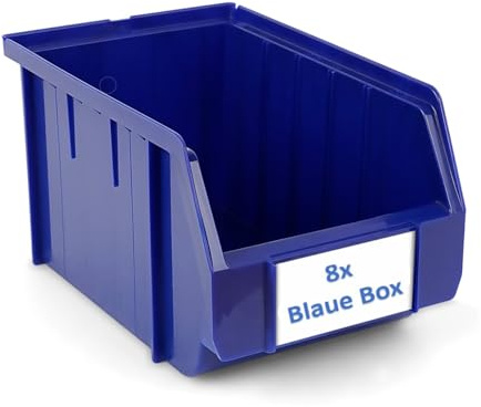 Blaue Stapelboxen der Größe M 230x150x130mm für dein Kleinteilelager, Werkstatt, Garage Sichtlagerkasten Sortierkisten Lagerboxen (8 Blaue Boxen)