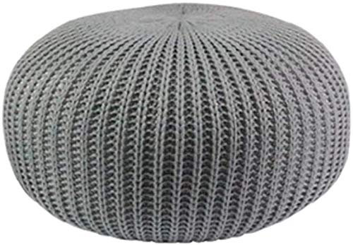 DMMFTERL Handgestrickter Fußhocker, 100% Baumwolle, runder geflochtener Kissen-Pouff, großer osmanischer Sitzsack-Fußhocker (grau 50 x 50 x 30 cm)