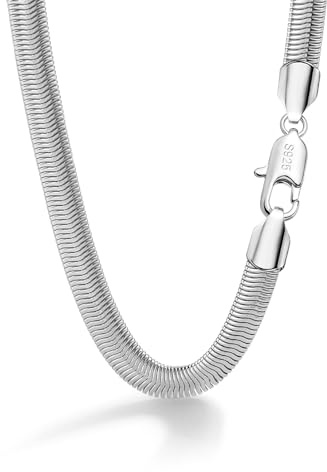 Dankadi Collana a spina di pesce a forma di serpente, larga, 6 mm, 8 mm, in 925, in argento, per uomo e donna, catena piatta a girocollo 41 – 76 cm, maglia serpentina dorata, 16 – 30 pollici, regalo