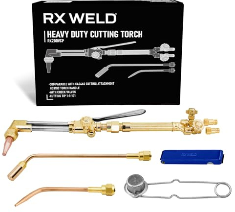 RX WELD Heavy Duty Oxy Acetylene Torch with Check Valves, Cutting Tip 1-1-101 and 8-MFA Heating Nozzle, CA2460 Cutting Attachment