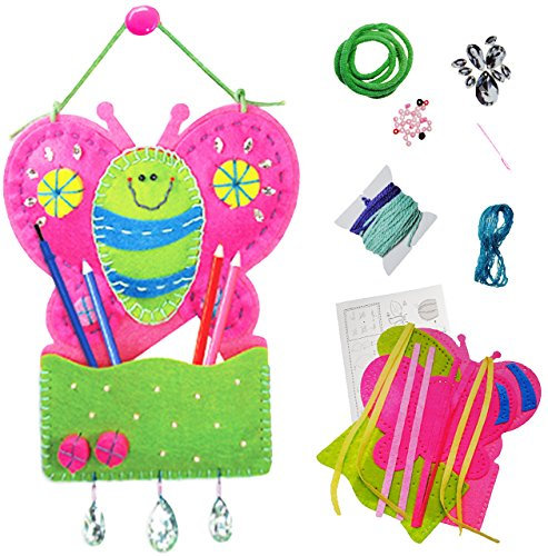 alles-meine.de GmbH Bastelset - Filz Tasche/Hängeaufbewahrung - bunter Schmetterling - zum Sticken, einfaches Nähen per Hand Hängeorganizer/Utensilo - Filztasche - Komp..