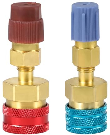 DBREAKS Juego de 2 Acopladores Rápidos R1234YF, Latón Adaptadores R1234yf a R134a, para R1234yf/R134a Recarga de Evacuación del Sistema de Refrigerante de CA del Automóvil | Kit de acoplamiento rápido de latón para R1234yf y carga de CA para aire acondicionado de coche