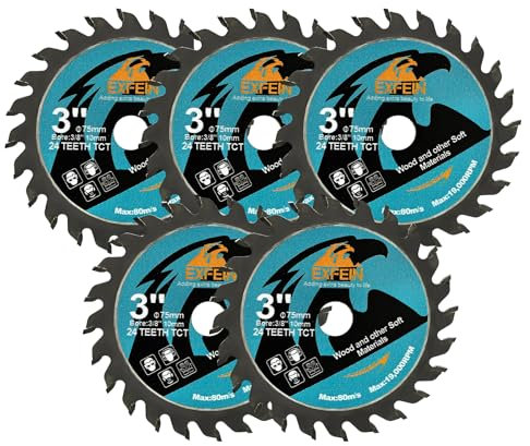 EXFEIN 75mm Disco da Taglio da 5PCS - Lama per Sega Circolare Compatta a Denti in Carburo 24T TCT, per uso Generale per Taglio in Legno, Plastica e Materiali Compositi, con foro da 9,5mm-11,12mm