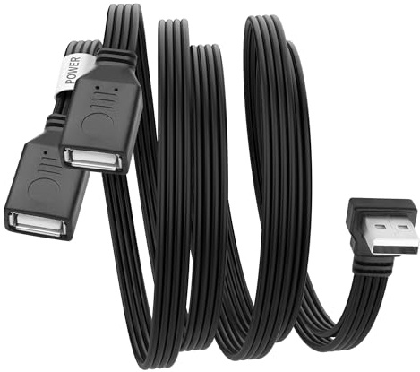 YACSEJAO Câble répartiteur USB A 2.0 mâle vers double femelle à 90 degrés - Câble d'extension de données en Y - Hub d'alimentation double USB pour chargement/transfert de données (0,5 m/1,6 FT) (angle