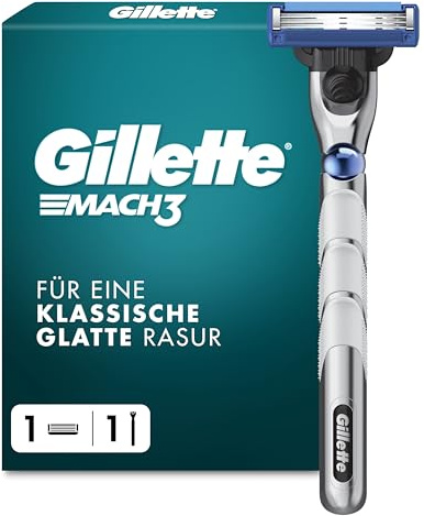 Gillette Mach 3 Turbo Rasierer Herren, Metall, Grau | Herrenrasierer, Inkl. Nassrasierer, 1 Rasierklinge mit Verbessertem Gleitstreifen für Ein Sanftes Gleiten Und Neuen Klingen