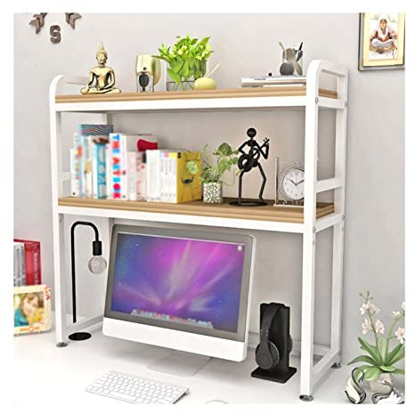 GLigeT Bücherregal 2-stufiges Desktop-Bücherregal, Mehrzweck-Desktop-Organizer aus Holz und Metall, L45,2 x B 9,8 x H 35,4 Zoll, Aufbewahrungsregal for Wohnzimmer, Büro und Küche, Weiß Bücherturm
