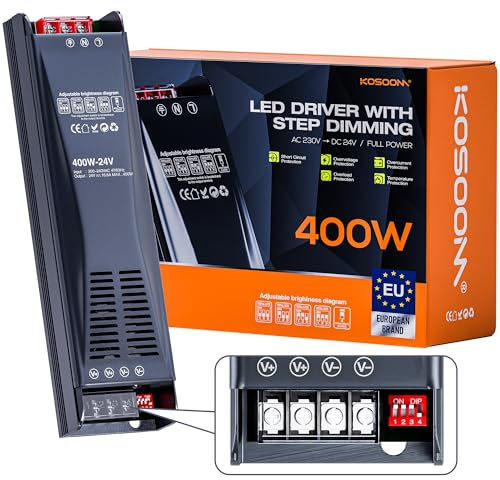 KOSOOM Transformateur LED 24v 400W 16.66A 1pcs 230V 220V Alimentation DC Transfo pour ruban LED driver dimmable alimentation basse tension transfo pour power supply tranformateur alim 24v