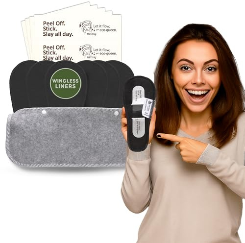 Vinglösa tvättbara trosinlägg med självhäftande remsor (tanga, 7-pack) – varma tvättbara tyg-slip-inlägg av bomull – ventilerande, halkfria tangainlägg med daglig dränering – tillverkade i EU