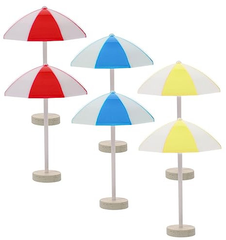 FOYTOKI 6pcs Mini Beach Umbrella Doll House Accessories Medium Red Blue Yellow Sun Umbrellas Micro Landscape Decor for Diy Dollhouse Beach Scene