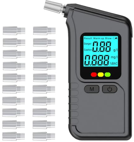 IGEAIIE Breathalyzer & Alcohol Tester with 20 Mouthpieces, Professional Digital Breathalysers with HD LCD Display, High Accuracy Portable BAC Test Device for Accurate Alcohol Detection