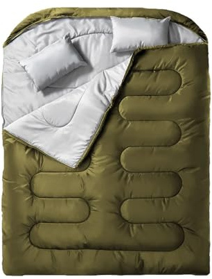 Sac de couchage double pour homme et femme, convient pour le camping et la randonnée pédestre en toutes saisons, convient pour le temps froid (vert)