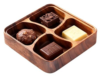Gkumgwo Cuenco De Madera Para Aperitivos | Bandeja Organizadora Suave Y Segura De 4 Compartimentos - Cuenco De Madera Para Aperitivos Con Separadores,Para Familia Amigos Hombres Mujeres Hogar Cocina