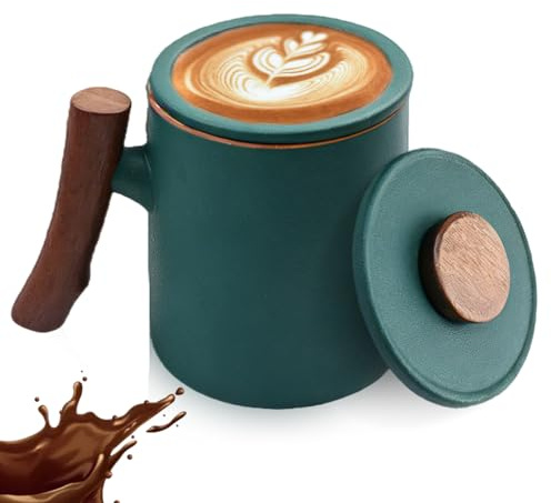BAIFULAI Tasse à thé avec couvercle et passoire, 360 ml, en céramique, poignée en palissandre, verres à thé émaillés en grès mat, tasse à thé japonais, grande tasse à thé pour les amateurs de thé