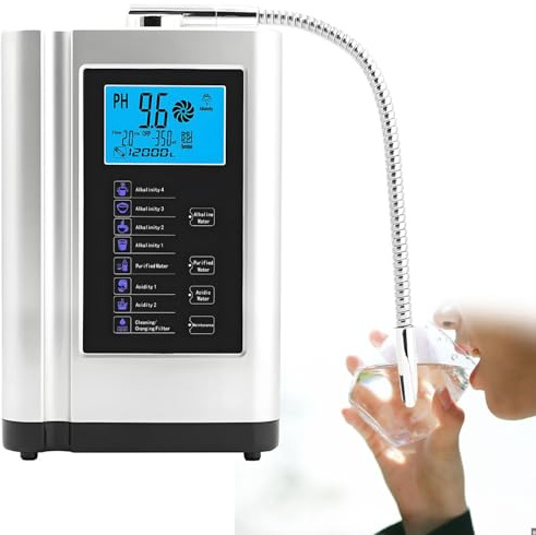 GLBMXDD Máquina ionizadora de Agua alcalina, PH 3,5-10,5, máquina de Agua ionizada, hasta -500 mV ORP, con 7 ajustes de Agua, 8000 litros por Filtro, autolimpieza, Voz Inteligente. Silver