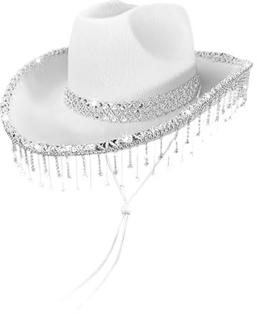 Cowboyhut Pink für Damen, Cowboy Hut Rosa Damen Glitzer Cowboyhüte mit Quaste Pailletten Cowgirl Hut Filzhut Westernhut Frauen Cowboyhut für Faschingskostüme, Karneval, Halloween, Mottoparty