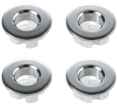 Waschbecken Überlaufabdeckung 4 Stück,verchromte Messing-Abdeckung für Keramik Waschbecken,Rostfrei & Langlebig,Passend für Ø 22-24mm, Einfache Installation mit ABS-Clip (Silber)