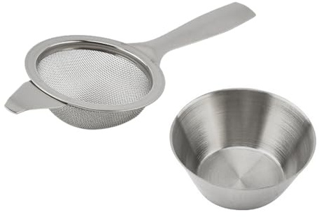 Fine Mesh Tea Strainer, Stainless Steel Filter with Long Handle and Drip Bowl, Kitchen Sieve Tool for Loose Leaf Tea, Coffee, Sifting Flour and Dry Ingredients, Easy Clean Strainer