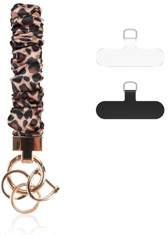Knrlqim Handyband Kurz Universal zum Umhängen mit 2 Stück Universelles Patch, Handy Lanyard Handschlaufe Handyanhänger Handyband Schlüsselband Kette Schlüsselanhänger, Imprimé léopard