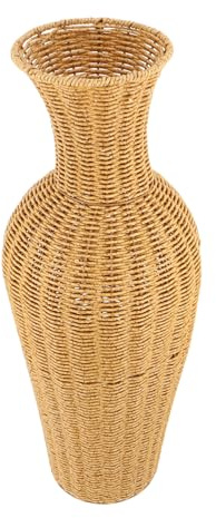 CIMAXIC Jarrón de Suelo Alto de Imitación Ratán para Flores Secas y Pampas Decoración Hogar Estilo Campestre Moderno