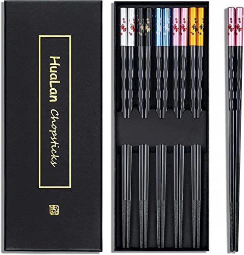 HuaLan Fiberglass Chopsticks Series - Japanese Non-Slip Luxury Reusable Chopsticks 5 Pairs Gift Set