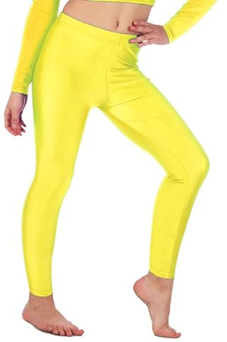 Re Tech UK barn, flickor leggings, gymnastisk dans neon fotlös balett stretchig glänsande elastisk barn lycra tights sport, svarta leggings för flickor, NEONGULT, 13 År