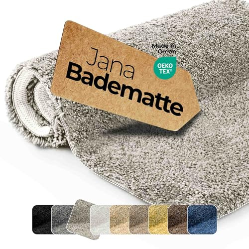 Badematte rutschfest Silber 60 cm Rund - etérea Badteppich Hochflor Shaggy, 2200 g/m² extra flauschig & saugstark, waschbar 30°C, für Fußbodenheizung, Standard 100 by Oeko-TEX