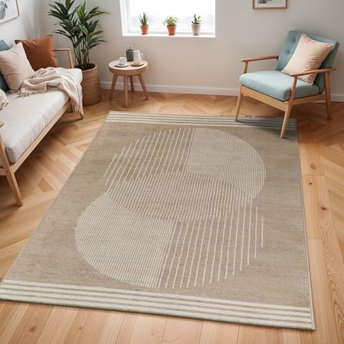 Livabliss Mombasa Teppich Wohnzimmer Boho, großer Teppich Schlafzimmer 160x216 cm - Teppiche für Esszimmer mit geometrischem Muster, Skandinavischer Wohnzimmerteppich modern in Braun und Beige