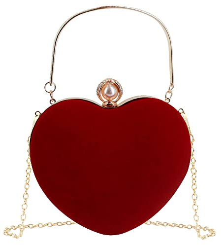 MEGAUK Herz Umhängetasche Heart-Shaped Handtasche Braut Kleid Kleine Abendtasche Elegant Schultertasche Henkel Clutch mit Zusatzkette für Prom Party Hochzeit