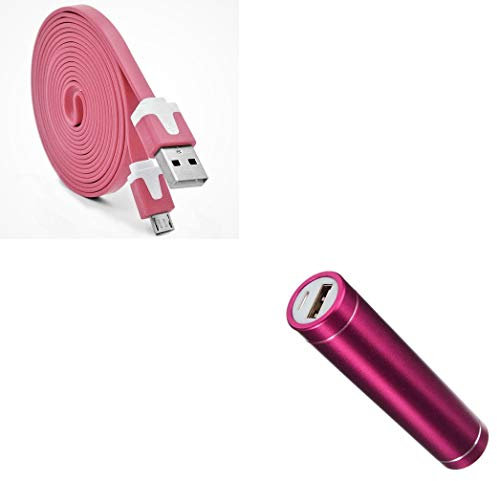 Pack Batterie pour Nokia 1 Plus Smartphone Micro USB (Cable Noodle 3m + Batterie Chargeur Externe) Android 2600mAh (Rose)