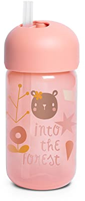 Suavinex Bicchiere Baby Training Cup Con Cannuccia Flessibile E Sistema Antigoccia, Da 18 Mesi, Rosa, 340 ml, Confezione Da 1