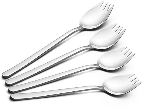 YFWOOD Sporks, 4-Pack 18/10 Stainless Steel Fork, Metal Spork for Camping Home Use, 7.4-Inch Long Handle Dessert Ice Cream Salad Forks, Flatware Set Spork for Fruit Appetizer Dessert, Dishwasher Safe