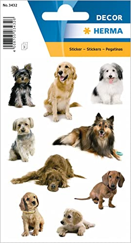 HERMA 3432 Lot de 27 autocollants animaux avec motif labrador teckel collie races de chiens pour album photo, journal intime, album de poésie, scrapbooking, anniversaire, lettres décoratives DIY