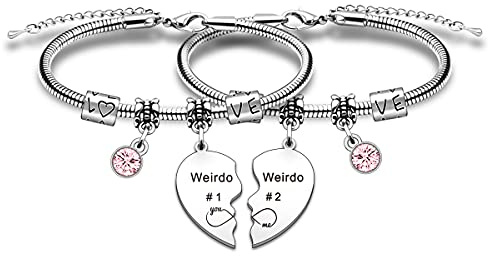 SMARGO 2 Pcs Weirdo 1 Weirdo 2 Charm Best Friend Bracelets Gifts For Girls Women Birthday Christmas Graduation Friendship Jewellery