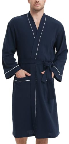 Mnemo Herren Bademantel Waffle Light Kimono Waffle Morgenmantel