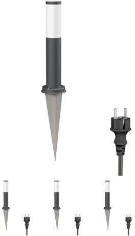 ledscom.de 4x vägbelysning/pollarlampa/trädgårdsbelysning PORU med jordspett och 2m kabel för utomhusbruk, IP44, 39cm, antracit, 1 x E27 max. 60W