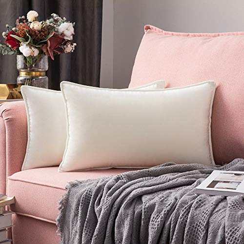 MIULEE 2er Set Samt Kissenbezug Weihnachten Flansch Kissenhülle Dekorative Sofakissen Dekokissen Umwickelte Kante Kissenbezüge Zierkissenbezug für Sofa Wohnzimmer Schlafzimmer 40x60 cm Creme weiß