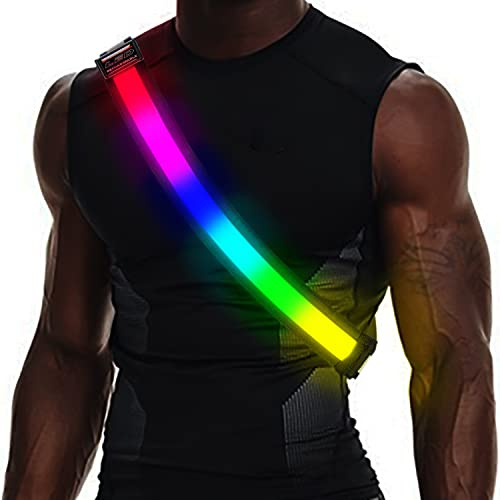 OLIKER LED Reflective Running Gear,High Visibility Reflective Belt Sash with Safety Light,USB Rechargeable Adjustable Size Night Accessories for Night Outdoor Running Walking (Colorful)