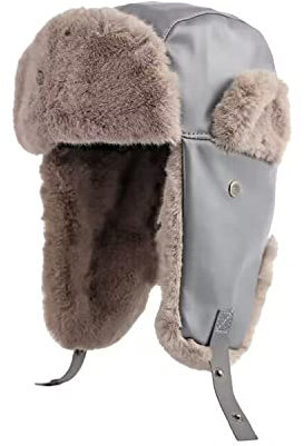 Ruicheng Fliegermützen Kunstleder Trappermütze Damen Herren Warme Ohrenschutz Mütze Outdoor Winddicht Schnee Fellmütze (Grau)