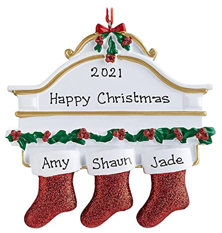 TianWlio DIY Personalisierte Familie Weihnachten Weihnachtsbaum Strumpf Ornament Kaminsims Familiengruppen 2021 Weihnachtsfeiertagsdekorationen Makramee Windlicht Glas (B-B, One Size)