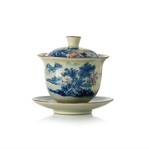 TEPOK Sopera de cerámica para té, Taza de té, Cuencos de té Chinos, Juego de Ceremonia de té Azul Vintage