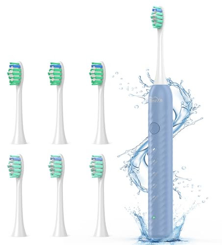 Brosse à Dent Électrique Soniques pour Voyager - Brosse A Dent Adultes Enfant avec 6 Têtes, 5 Modes, 4 Heures Charge et Utilisation 180 Jours, Brosse A Dent Electrique Homme Femme, Bleu