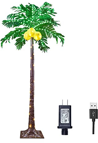 Lightshare 5FT Lighted Palm Tree 208 Warm White LED Artificial Greenery with Lights with USB & Adapter Patio Pool Tiki Decor Indoor Outdoor