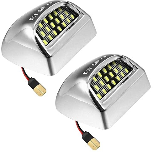 LESAUCE Full LED License Plate Light Silver Housing Tag Lamp Assembly Replacement for Chevy Silverado 1500 2500 3500 Suburban Tahoe GMC Sierra Yukon XL, 6000K White, Pack of 2